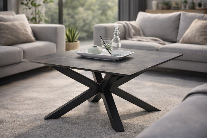 Couchtisch >Janin< in grau, schwarz, Keramik, Metall - 80x45x80cm (BxHxT)