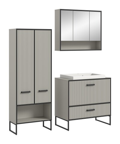 Badezimmer-Set >Bagno< (3-teilig) inkl. Waschbecken, in kaschmir Dekor - 154x192x48cm (BxHxT)