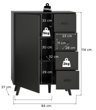 Kommode >Linea< 4 Schübe, 1 Tür, in grau - 84x114x37cm (BxHxT)