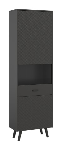 Stauraumvitrine >Linea< 2 Türen, 5 Schübe, in grau - 58x195x37cm (BxHxT)