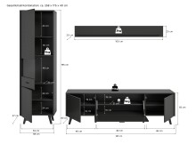 Wohnwand >Linea< (3-teilig) Vitrine, Lowboard, Wandboard, grau - 258x195x40cm (BxHxT)