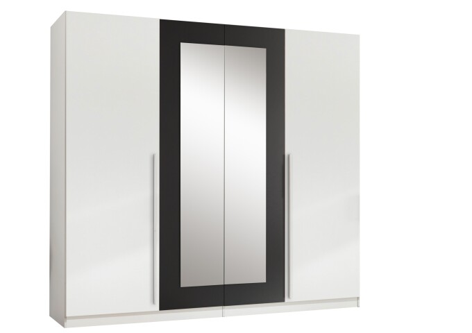 Drehtürenschrank >Cano< 5 Böden, 1 Stange, Spiegel / Weiß / Graphit - 228x213x62cm (BxHxT)