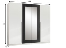 Drehtürenschrank >Cano< 5 Böden, 1 Stange, Spiegel / Weiß / Graphit - 228x213x62cm (BxHxT)