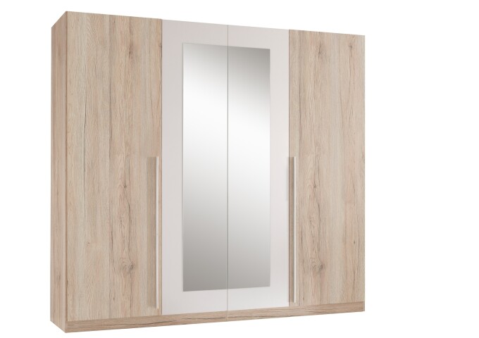 Kleiderschrank >Cano< 5 Böden, 1 Stange, San Remo Eiche hell / Weiß - 228x213x62 (BxHxT)