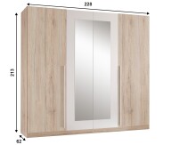 Kleiderschrank >Cano< 5 Böden, 1 Stange, San Remo Eiche hell / Weiß - 228x213x62 (BxHxT)