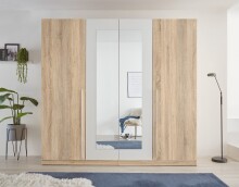 Kleiderschrank >Cano< 5 Böden, 1 Stange, San Remo Eiche hell / Weiß - 228x213x62 (BxHxT)
