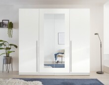 Drehtürenschrank >Cano< 5 Böden, 1 Stange, Spiegel / Weiß, Melamin - 228x213x62cm (BxHxT)