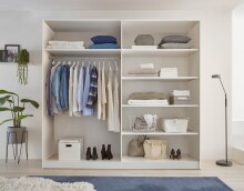 Drehtürenschrank >Cano< 5 Böden, 1 Stange, Spiegel / Weiß, Melamin - 228x213x62cm (BxHxT)