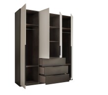 Drehtürenschrank >Nuka< 6 Böden, 2 Stangen, 3 Schübe, Graphit/Hellgrau - 200,5x225,5x60 (BxHxT