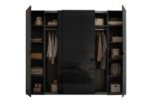 Dreh-/Schwebetürenschrank >Mufo< 10 Böden, 2 Stangen, Graphit / Grauglas - 267x225,5x60,8 (BxHxT)