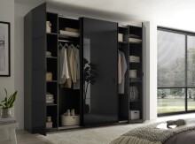 Dreh-/Schwebetürenschrank >Mufo< 10 Böden, 2 Stangen, Graphit / Grauglas - 267x225,5x60,8 (BxHxT)
