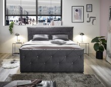 Boxspringbett >Villano< Liegefläche 180x200cm, GEL-Topper, Anthrazit - 231x203x114 (LxBxH)