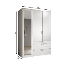 Kleiderschrank >Vesala< in Weiß mit Spiegel, Melamin - 135x195x56cm (BxHxT)