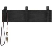 Garderobenleiste >BANTRY< 3 Haken, Eiche massiv, schwarz mit Maserung - 40x13x12cm (BxHxT)