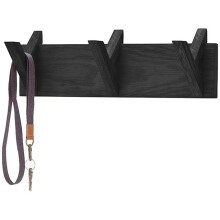 Garderobenleiste >BANTRY< 3 Haken, Eiche massiv, schwarz mit Maserung - 40x13x12cm (BxHxT)