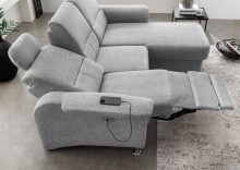 Ecksofa >Ludwigshafen< Motor-funktion, Kopfstütze, Stauraum, silber - 231x113x165 (BxHxT)