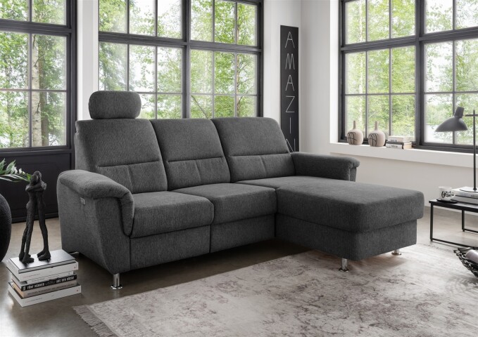 Ecksofa >Ludwigshafen< Motor-funktion, Kopfstütze, Stauraum, anthrazit - 231x113x165 (BxHxT)