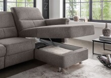 Ecksofa >Ludwigshafen< Motor-funktion, Kopfstütze, Stauraum, grau-braun - 231x113x165 (BxHxT)
