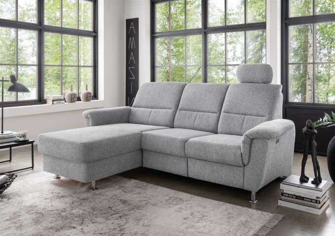 Ecksofa >Ludwigshafen< Motor-funktion, Kopfstütze, Stauraum, silber - 231x113x165 (BxHxT)