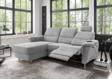 Ecksofa >Ludwigshafen< Motor-funktion, Kopfstütze, Stauraum, silber - 231x113x165 (BxHxT)