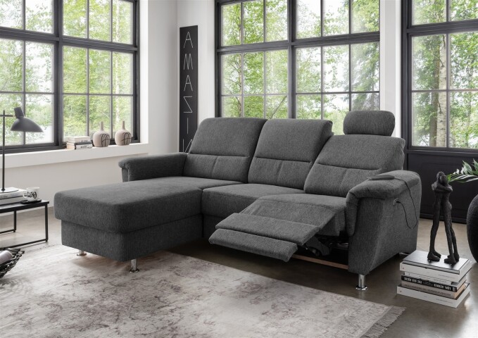 Ecksofa >Ludwigshafen< Motor-funktion, Kopfstütze, Stauraum, anthrazit - 231x113x165 (BxHxT)