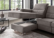Ecksofa >Ludwigshafen< Motor-funktion, Kopfstütze, Stauraum, grau-braun - 231x113x165 (BxHxT)