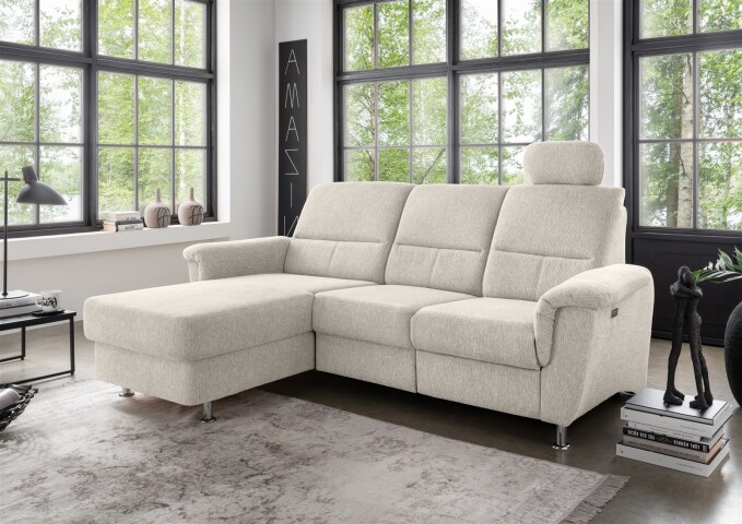 Ecksofa >Ludwigshafen< Motor-funktion, Kopfstütze, Stauraum, beige - 231x113x165 (BxHxT)