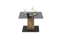 Couchtisch >BALSTA< höhenverstellbar, Rollen, Eiche / schwarz / Glas - 70x45/63x70 (BxHxT)