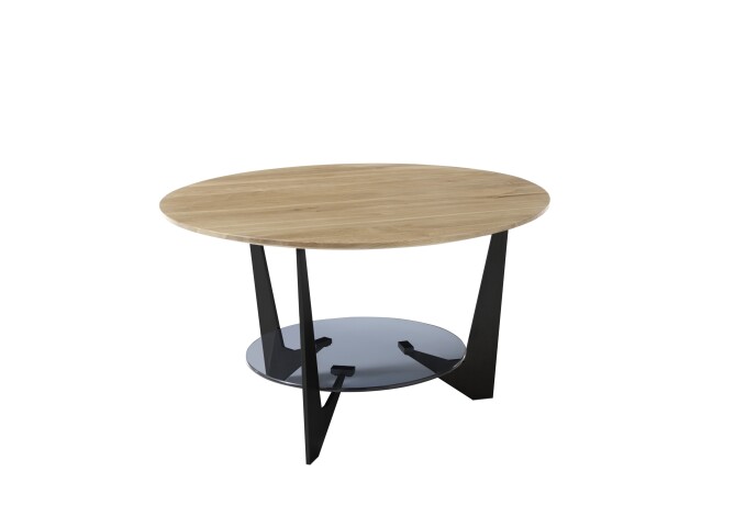 Couchtisch >CADIZ< in Eiche, Massivholz / Metall / Glas - 40x70cm (HxD)