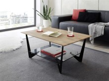 Couchtisch >LEON< in Eiche, Massivholz / Glas /...