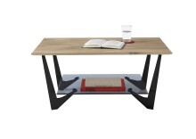 Couchtisch >LEON< in Eiche, Massivholz / Glas / Metall - 90x40x60cm (BxHxT)