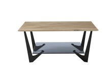 Couchtisch >LEON< in Eiche, Massivholz / Glas / Metall - 90x40x60cm (BxHxT)