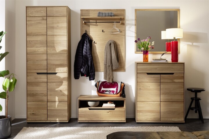 Garderoben-Set >ARAYA< (5-teilig) in Eiche teilmassiv - 227x195x40,5 (BxHxT)