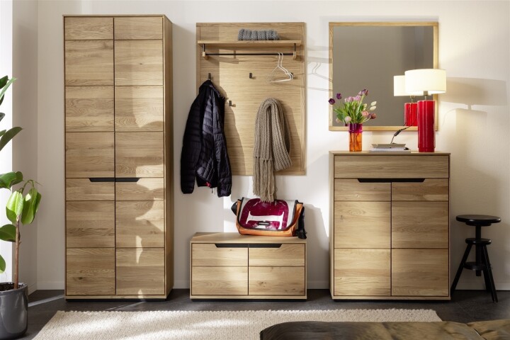 Garderoben-Set >ARAYA< (5-teilig) in Eiche teilmassiv - 227x195x40,5 (BxHxT)