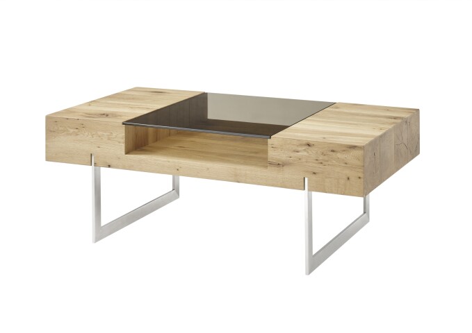 Couchtisch >REWA< in Asteiche furniert / Glas / Metall - 110x40x60 (BxHxT)
