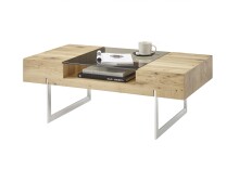 Couchtisch >REWA< in Asteiche furniert / Glas / Metall - 110x40x60 (BxHxT)