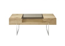 Couchtisch >REWA< in Asteiche furniert / Glas / Metall - 110x40x60 (BxHxT)