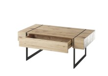Couchtisch >PAPHOS< Schublade, Asteiche furniert / schwarz - 110x45x60cm (BxHxT)