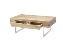 Couchtisch >BIRMINGHAM< Schublade, Eiche furniert / Edelstahl-Optik - 110x40x60 (BxHxT)