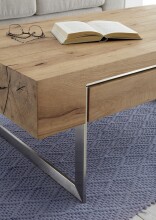 Couchtisch >BIRMINGHAM< Schublade, Eiche furniert / Edelstahl-Optik - 110x40x60 (BxHxT)