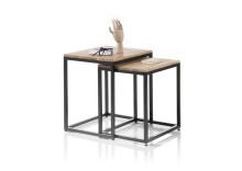 Satztisch >SAKURA< (2er Set) in Asteiche, Massivholz / Metall - 50x50x40cm + 45x45x37cm (B/H/T)