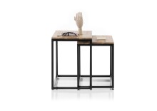 Satztisch >SAKURA< (2er Set) in Asteiche, Massivholz / Metall - 50x50x40cm + 45x45x37cm (B/H/T)
