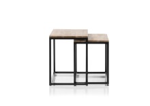 Satztisch >SAKURA< (2er Set) in Asteiche, Massivholz / Metall - 50x50x40cm + 45x45x37cm (B/H/T)