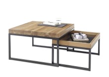 Satztisch >LUBAO< (2er Set) in Asteiche massiv - 65x38x65cm + 57x30x45 cm (B/H/T)