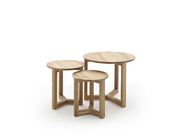 Satztisch >FAYE< (3er-Set) in Asteiche - Einzeltische B50xH42, B35xH35, B30xH32 cm