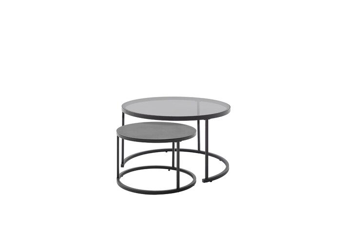 Satztisch >CHESTER< (2er-Set) schwarz, Metall/ Glas -  74/42/74 cm + 55/35/55 cm  (BxHxT)