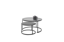 Satztisch >CHESTER< (2er-Set) schwarz, Metall/ Glas -  74/42/74 cm + 55/35/55 cm  (BxHxT)