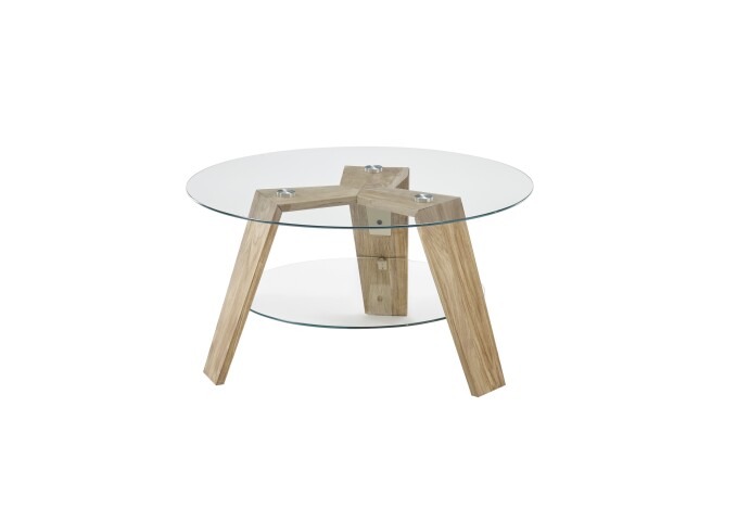 Couchtisch >LUBLIN< in Asteiche, Klarglas / Massivholz - 40x75cm (HxD)