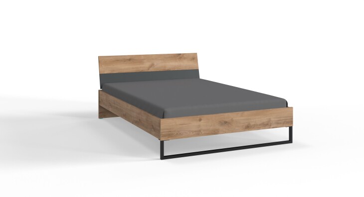 Bett >TEXEL< Liegefl. 140x200cm, PLANKENEICHE Dekor + GRAFIT - 146x71x204cm (BxHxT)