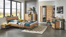 Bett >TEXEL< Liegefl. 140x200cm, PLANKENEICHE Dekor + GRAFIT - 146x71x204cm (BxHxT)
